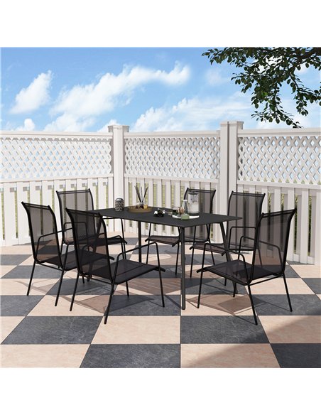 Outsunny Rectangle Garden Table with Slat Top, Steel Frame, Outdoor Table for 6 Person, 150 x 80 x 74 cm, Black - pic 128907 | FastDaddyshop