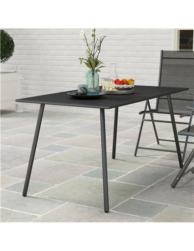 Outsunny Rectangle Garden Table with Slat Top, Steel Frame, Outdoor Table for 6 Person, 150 x 80 x 74 cm, Black