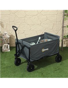 Outsunny 120L Folding Garden Trolley Cart, Outdoor Collapsible Wagon with Wheels and Adjustable Handle for Beach, Camping, Festi 2