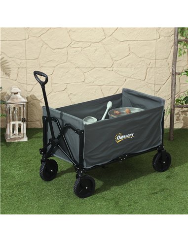 Outsunny 120L Folding Garden Trolley Cart, Outdoor Collapsible Wagon with Wheels and Adjustable Handle for Beach, Camping, Festi