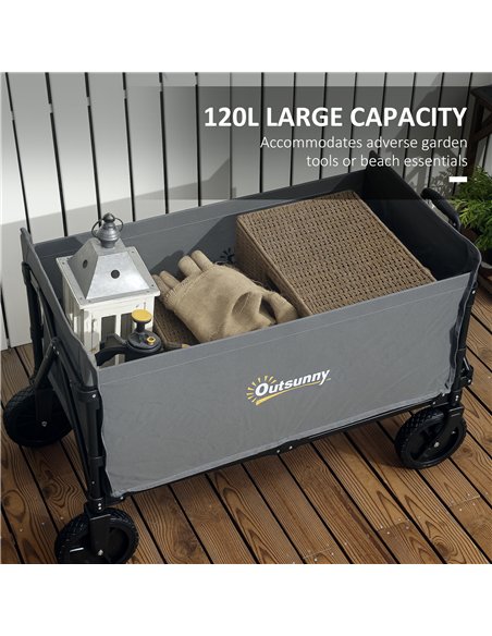 Outsunny 120L Folding Garden Trolley Cart, Outdoor Collapsible Wagon with Wheels and Adjustable Handle for Beach, Camping, Festi - pic 128913 | FastDaddyshop