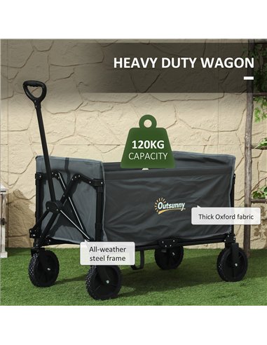 Outsunny 120L Folding Garden Trolley Cart, Outdoor Collapsible Wagon with Wheels and Adjustable Handle for Beach, Camping, Festi