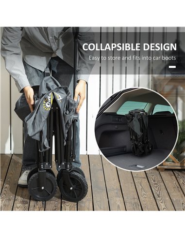 Outsunny 120L Folding Garden Trolley Cart, Outdoor Collapsible Wagon with Wheels and Adjustable Handle for Beach, Camping, Festi