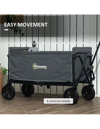 Outsunny 120L Folding Garden Trolley Cart, Outdoor Collapsible Wagon with Wheels and Adjustable Handle for Beach, Camping, Festi