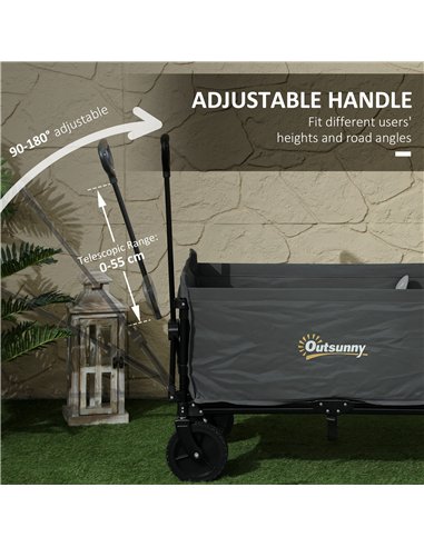 Outsunny 120L Folding Garden Trolley Cart, Outdoor Collapsible Wagon with Wheels and Adjustable Handle for Beach, Camping, Festi