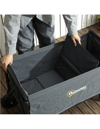 Outsunny 120L Folding Garden Trolley Cart, Outdoor Collapsible Wagon with Wheels and Adjustable Handle for Beach, Camping, Festi