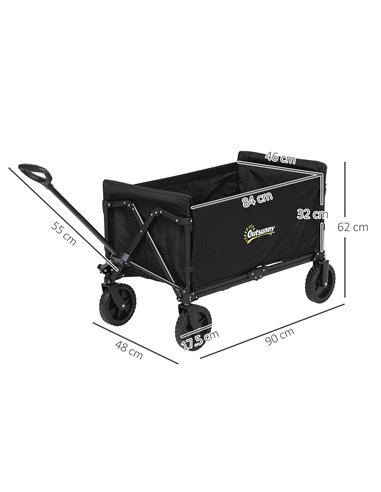 Outsunny 120L Folding Garden Trolley Cart, Outdoor Collapsible Wagon with Wheels and Adjustable Handle for Beach, Camping, Festi