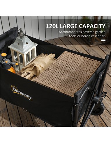 Outsunny 120L Folding Garden Trolley Cart, Outdoor Collapsible Wagon with Wheels and Adjustable Handle for Beach, Camping, Festi