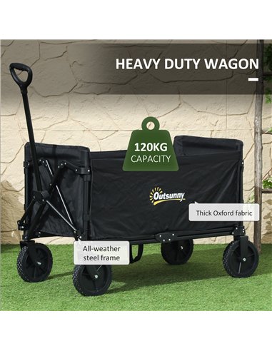 Outsunny 120L Folding Garden Trolley Cart, Outdoor Collapsible Wagon with Wheels and Adjustable Handle for Beach, Camping, Festi