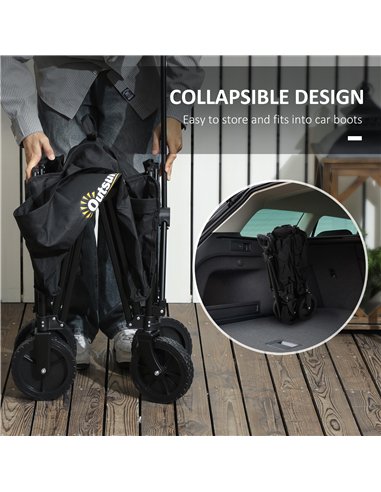 Outsunny 120L Folding Garden Trolley Cart, Outdoor Collapsible Wagon with Wheels and Adjustable Handle for Beach, Camping, Festi