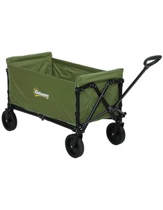 Outsunny 120L Folding Garden Trolley Cart, Outdoor Collapsible Wagon with Wheels and Adjustable Handle for Beach, Camping, Festi