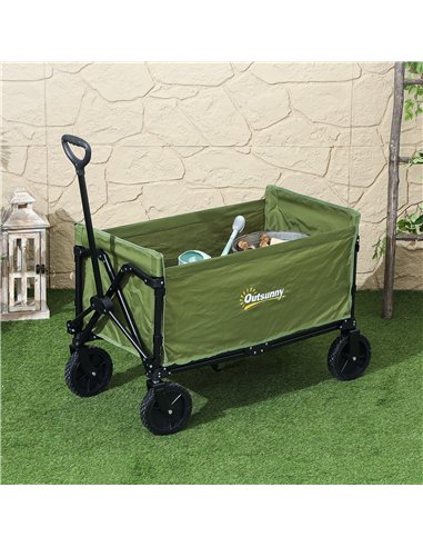 Outsunny 120L Folding Garden Trolley Cart, Outdoor Collapsible Wagon with Wheels and Adjustable Handle for Beach, Camping, Festi