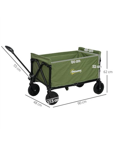 Outsunny 120L Folding Garden Trolley Cart, Outdoor Collapsible Wagon with Wheels and Adjustable Handle for Beach, Camping, Festi