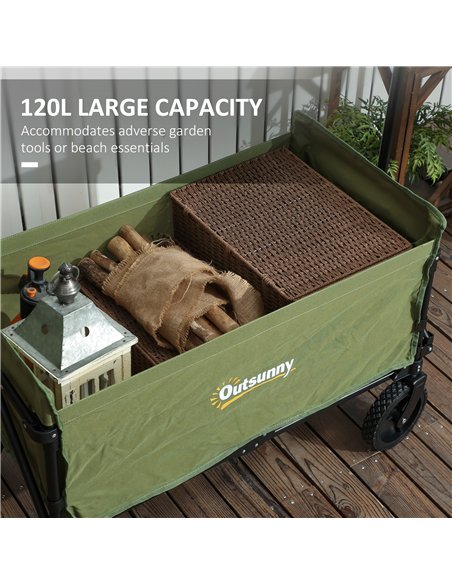 Outsunny 120L Folding Garden Trolley Cart, Outdoor Collapsible Wagon with Wheels and Adjustable Handle for Beach, Camping, Festi - pic 128931 | FastDaddyshop