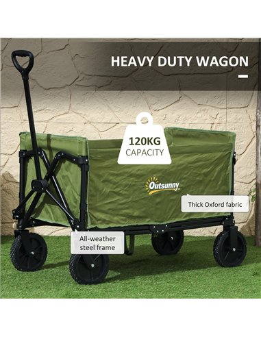 Outsunny 120L Folding Garden Trolley Cart, Outdoor Collapsible Wagon with Wheels and Adjustable Handle for Beach, Camping, Festi