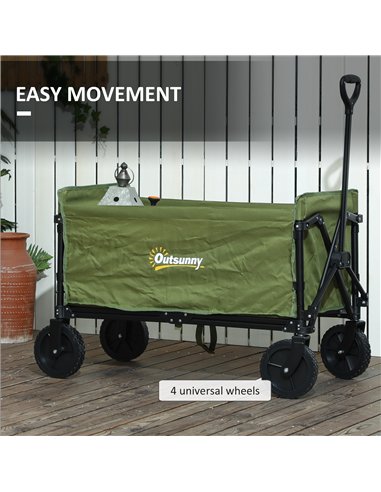 Outsunny 120L Folding Garden Trolley Cart, Outdoor Collapsible Wagon with Wheels and Adjustable Handle for Beach, Camping, Festi