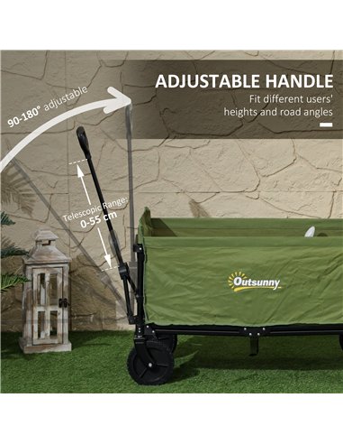 Outsunny 120L Folding Garden Trolley Cart, Outdoor Collapsible Wagon with Wheels and Adjustable Handle for Beach, Camping, Festi