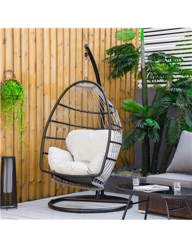 Outsunny Rattan Hanging Egg Chair, Hammock with Folding Design, Cushion, Black