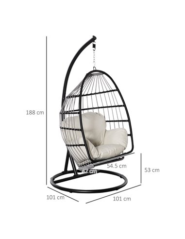 Outsunny Rattan Hanging Egg Chair, Hammock with Folding Design, Cushion, Black