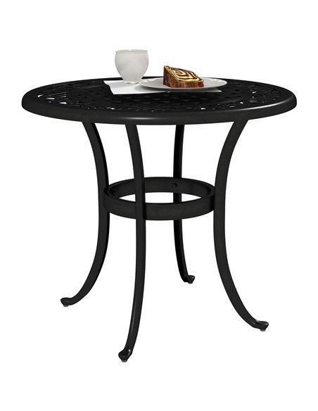 Outsunny 60cm Round Garden Table, Outdoor Hollow Top Design Side Table with Cast Aluminium Frame for Patio, Garden, Balcony, Bla - pic 128955 | FastDaddyshop