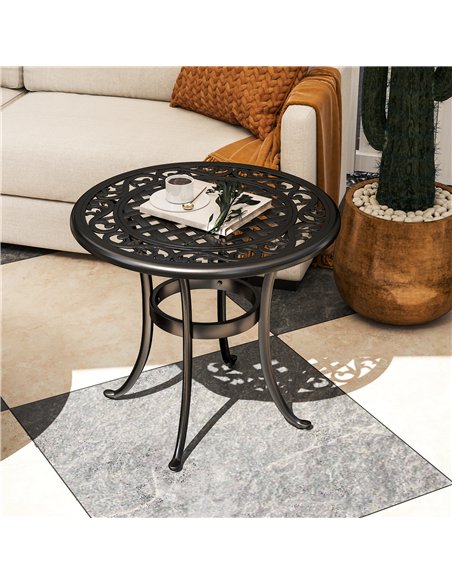 Outsunny 60cm Round Garden Table, Outdoor Hollow Top Design Side Table with Cast Aluminium Frame for Patio, Garden, Balcony, Bla - pic 128956 | FastDaddyshop