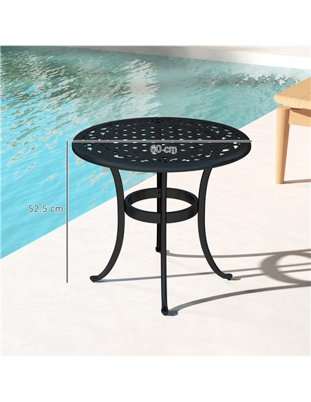 Outsunny 60cm Round Garden Table, Outdoor Hollow Top Design Side Table with Cast Aluminium Frame for Patio, Garden, Balcony, Bla - pic 128957 | FastDaddyshop