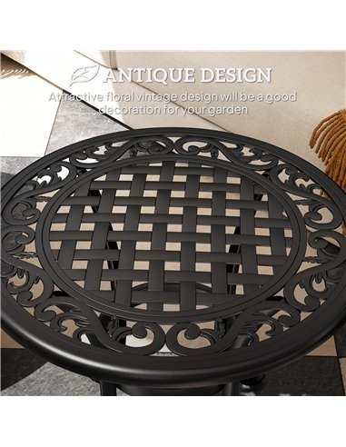 Outsunny 60cm Round Garden Table, Outdoor Hollow Top Design Side Table with Cast Aluminium Frame for Patio, Garden, Balcony, Bla