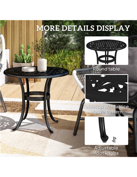 Outsunny 60cm Round Garden Table, Outdoor Hollow Top Design Side Table with Cast Aluminium Frame for Patio, Garden, Balcony, Bla - pic 128960 | FastDaddyshop