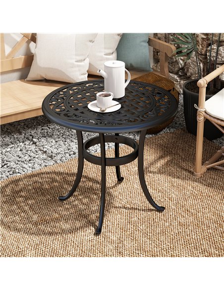 Outsunny 60cm Round Garden Table, Outdoor Hollow Top Design Side Table with Cast Aluminium Frame for Patio, Garden, Balcony, Bla - pic 128961 | FastDaddyshop