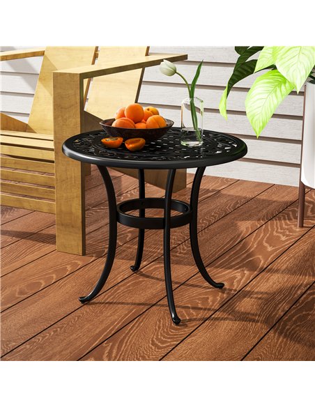 Outsunny 60cm Round Garden Table, Outdoor Hollow Top Design Side Table with Cast Aluminium Frame for Patio, Garden, Balcony, Bla - pic 128962 | FastDaddyshop