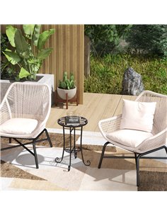 Outsunny Mosaic Garden Table, 35.5 cm Round Outdoor Table with Shelf, Ceramic Tile Top, Small Garden Side Table Bistro Table End 2