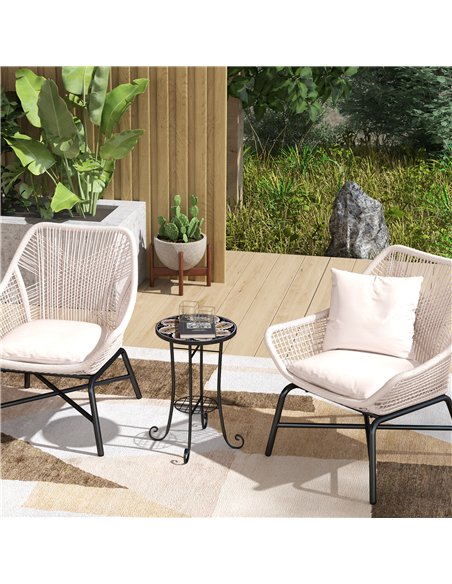 Outsunny Mosaic Garden Table, 35.5 cm Round Outdoor Table with Shelf, Ceramic Tile Top, Small Garden Side Table Bistro Table End - pic 128965 | FastDaddyshop