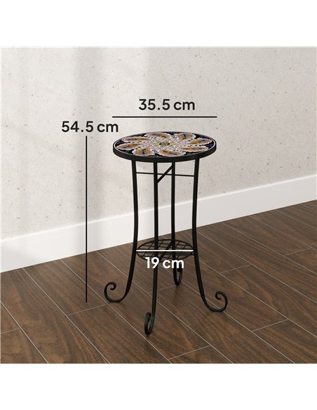 Outsunny Mosaic Garden Table, 35.5 cm Round Outdoor Table with Shelf, Ceramic Tile Top, Small Garden Side Table Bistro Table End - pic 128966 | FastDaddyshop