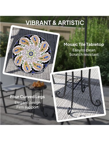 Outsunny Mosaic Garden Table, 35.5 cm Round Outdoor Table with Shelf, Ceramic Tile Top, Small Garden Side Table Bistro Table End