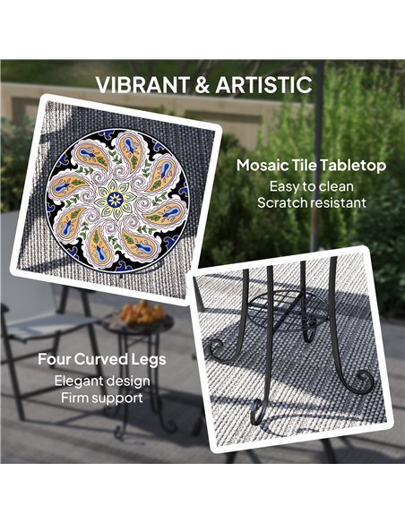 Outsunny Mosaic Garden Table, 35.5 cm Round Outdoor Table with Shelf, Ceramic Tile Top, Small Garden Side Table Bistro Table End - pic 128967 | FastDaddyshop