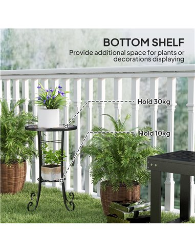 Outsunny Mosaic Garden Table, 35.5 cm Round Outdoor Table with Shelf, Ceramic Tile Top, Small Garden Side Table Bistro Table End