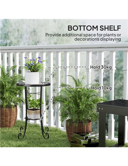 Outsunny Mosaic Garden Table, 35.5 cm Round Outdoor Table with Shelf, Ceramic Tile Top, Small Garden Side Table Bistro Table End - pic 128968 | FastDaddyshop
