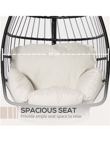 Outsunny Rattan Hanging Egg Chair with Folding Design, Weave Swing Hammock with Cushion and Stand for Indoor Outdoor, Patio Gard