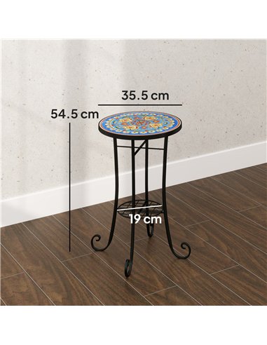 Outsunny Mosaic Garden Table, 35.5 cm Round Outdoor Table with Shelf, Ceramic Tile Top, Small Garden Side Table Bistro Table End