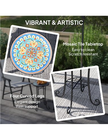 Outsunny Mosaic Garden Table, 35.5 cm Round Outdoor Table with Shelf, Ceramic Tile Top, Small Garden Side Table Bistro Table End