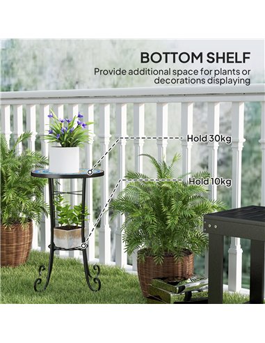 Outsunny Mosaic Garden Table, 35.5 cm Round Outdoor Table with Shelf, Ceramic Tile Top, Small Garden Side Table Bistro Table End