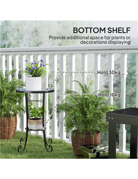 Outsunny Mosaic Garden Table, 35.5 cm Round Outdoor Table with Shelf, Ceramic Tile Top, Small Garden Side Table Bistro Table End - pic 128977 | FastDaddyshop