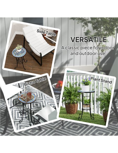 Outsunny Mosaic Garden Table, 35.5 cm Round Outdoor Table with Shelf, Ceramic Tile Top, Small Garden Side Table Bistro Table End - pic 128979 | FastDaddyshop