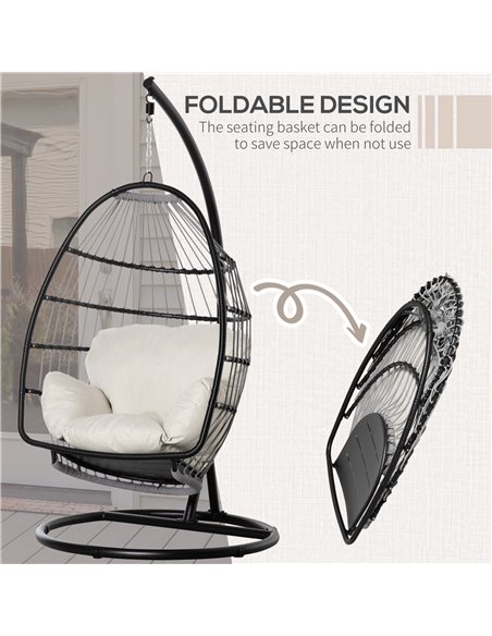 Outsunny Rattan Hanging Egg Chair with Folding Design, Weave Swing Hammock with Cushion and Stand for Indoor Outdoor, Patio Gard - pic 12898 | FastDaddyshop