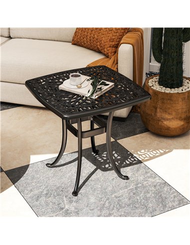 Outsunny Outdoor Garden Table with 38mm Dia. Umbrella Hole, Cast Aluminium Patio End Table with Anti-slip Foot Pads for Garden, 