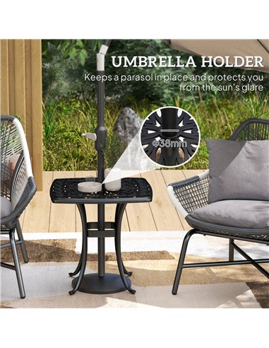 Outsunny Outdoor Garden Table with 38mm Dia. Umbrella Hole, Cast Aluminium Patio End Table with Anti-slip Foot Pads for Garden, 