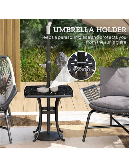 Outsunny Outdoor Garden Table with 38mm Dia. Umbrella Hole, Cast Aluminium Patio End Table with Anti-slip Foot Pads for Garden,  - pic 128986 | FastDaddyshop