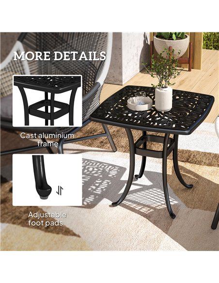 Outsunny Outdoor Garden Table with 38mm Dia. Umbrella Hole, Cast Aluminium Patio End Table with Anti-slip Foot Pads for Garden,  - pic 128987 | FastDaddyshop