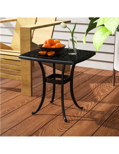 Outsunny Outdoor Garden Table with 38mm Dia. Umbrella Hole, Cast Aluminium Patio End Table with Anti-slip Foot Pads for Garden, 