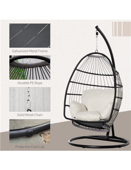 Outsunny Rattan Hanging Egg Chair with Folding Design, Weave Swing Hammock with Cushion and Stand for Indoor Outdoor, Patio Gard - pic 12899 | FastDaddyshop